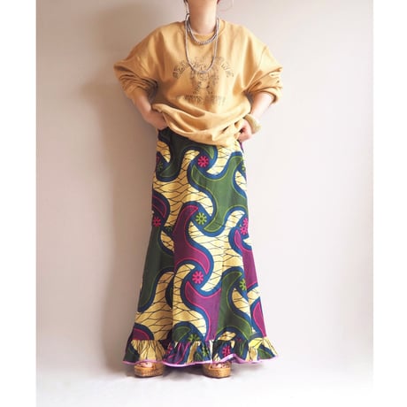 vintage african batik mermaid maxi skirt