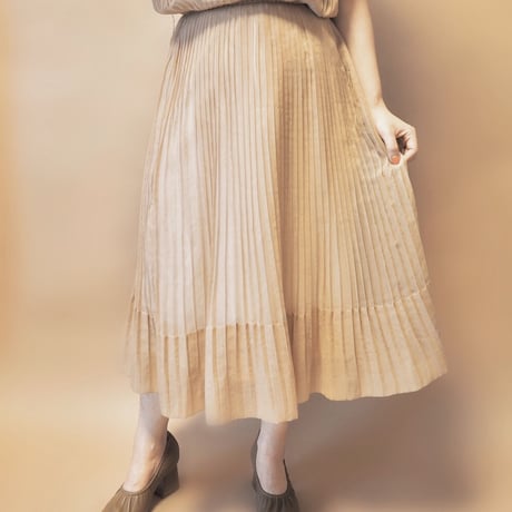 60s sheer beige pleated dress