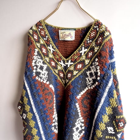 70s wool v-neck oversized design sweater