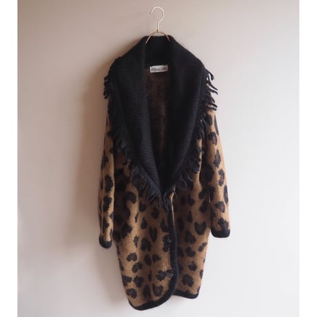 80s "Alexa Grace" mohair fringe leopard knit coat
