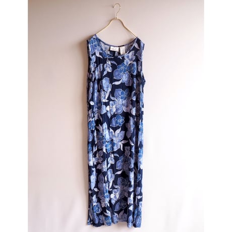 90s rayon floral sleeveless maxi dress
