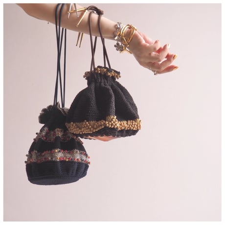 40〜50s wood beads drawstring woven bag