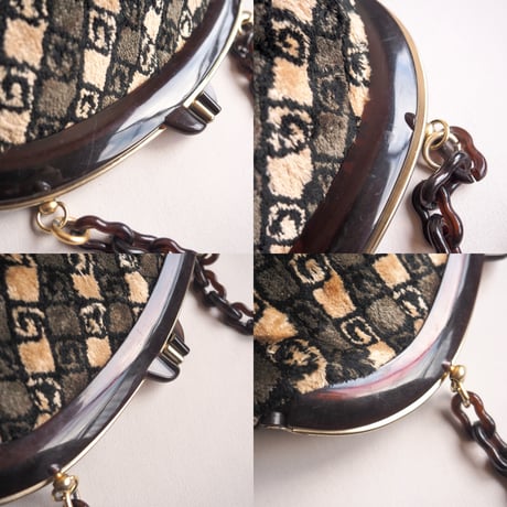 60〜70s dark brown chain × velvet bag