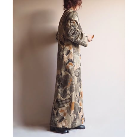 70s metallic floral maxi dress