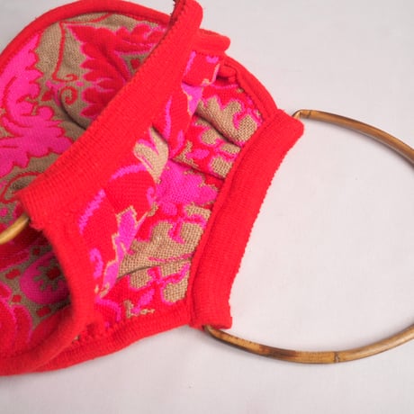 70s bamboo handle tapestry bag