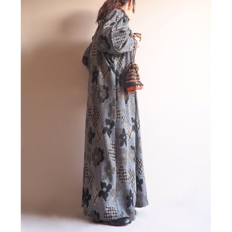 70〜80s "David Brown" metallic floral knit maxi dress
