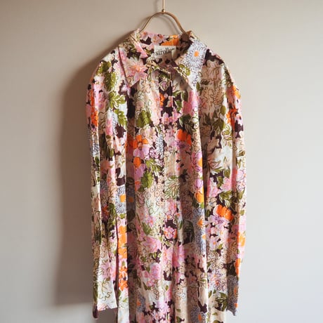60〜70s "the strollar" floral metallic shirt maxi dress