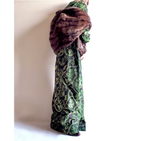 70s gold×velvet fabric maxi dress