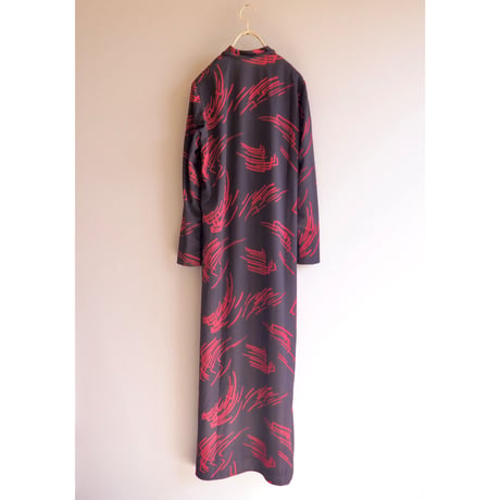 70s abstract l/s house maxi dress