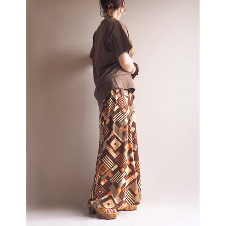 70〜80s abstract print maxi skirt