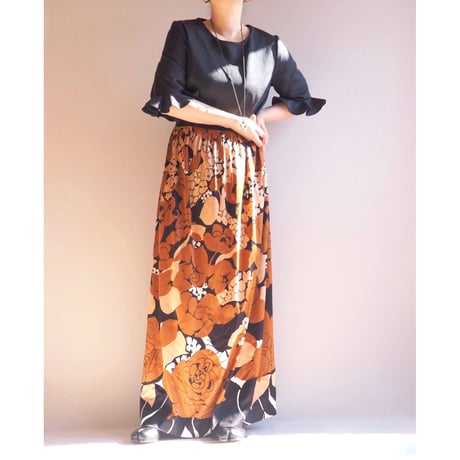 70〜80s floral ruffle maxi dress