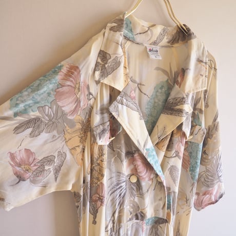 vintage floral semi sheer shirts maxi dress