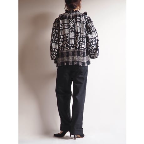 80s "Susan Freis" abstract ruffle blouse (BK)
