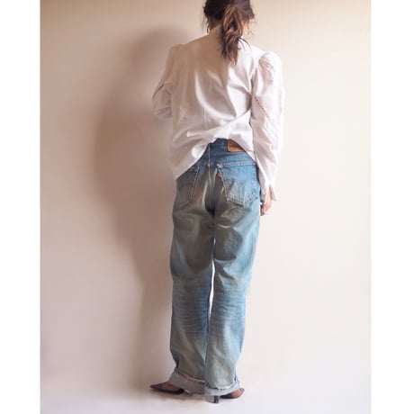 70s〜 puff sleeve cutwork lace folk blouse
