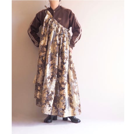 70s floral metallic wrap maxi skirt