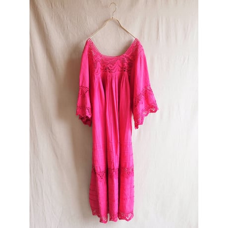 vintage vivid pink gauze maxi dress