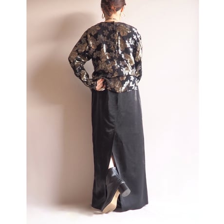 "SAND" black shiny maxi skirt