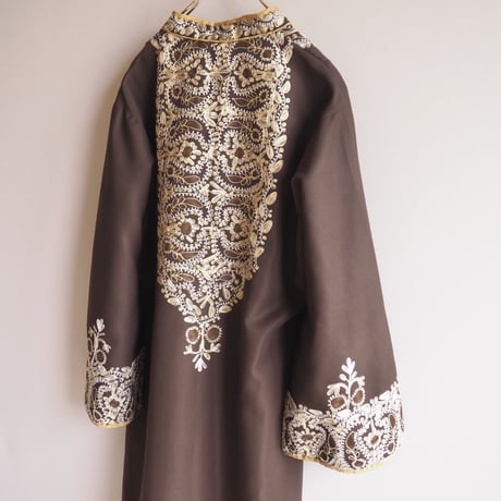 70s brown embroidered kaftan dress