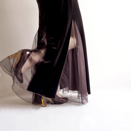 "Jessica howard" brown velours×tulle marmade skirt