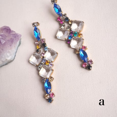 vintage czech rhinestone earrings(B)