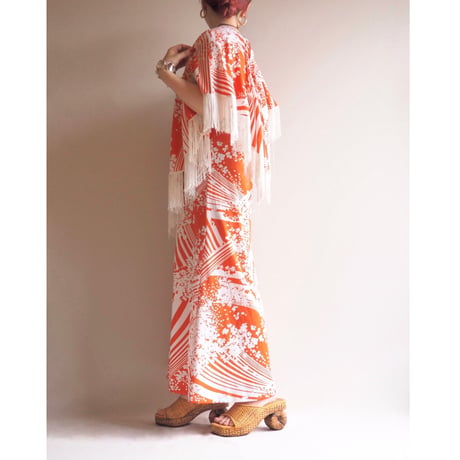70s floral cape sleeveless maxi dress