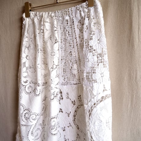 original remake lace patchwork maxi skirt (white)
