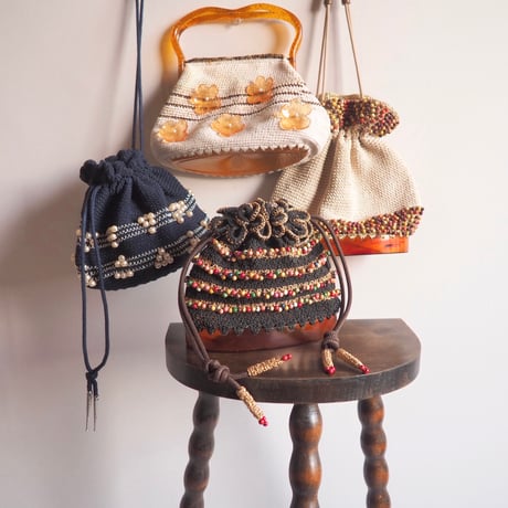 50〜60s floral beads × lucite woven bag