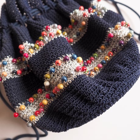 40〜50s wood beads drawstring woven bag