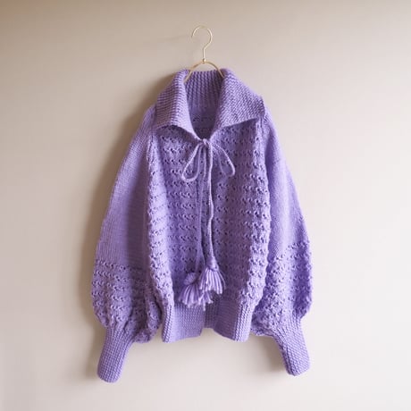 60〜70s  hand knitted balloon sleeve cardigan