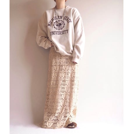 90s beige college print sweat