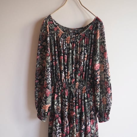 70s〜 floral semi sheer midi dress