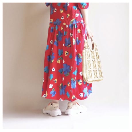 80s floral puff sleeve s/s maxi dress