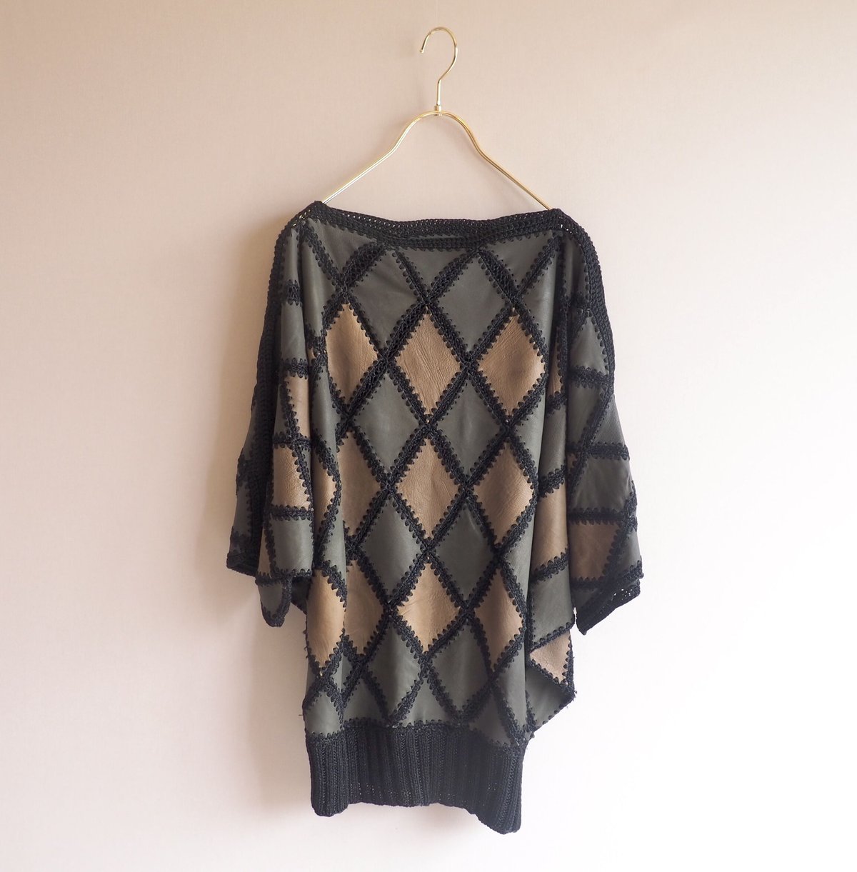 vintage leather × crochet patchwork tops | Nia