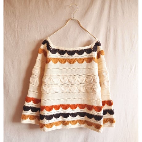 70s boho scallop square neck sweater
