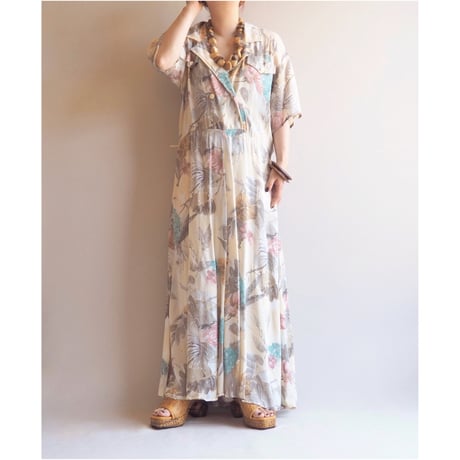 vintage floral semi sheer shirts maxi dress
