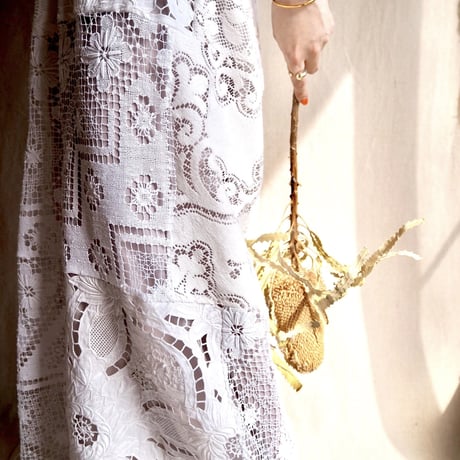 original remake lace patchwork maxi skirt (white)