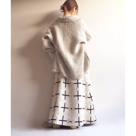 60〜70s metallic floral wrap maxi skirt