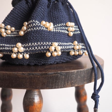 50〜60s pearl beads drawstring woven bag