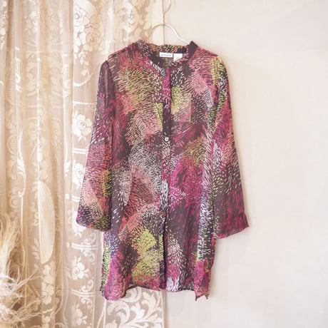 "LIZ BAKER" abstract print sheer blouse