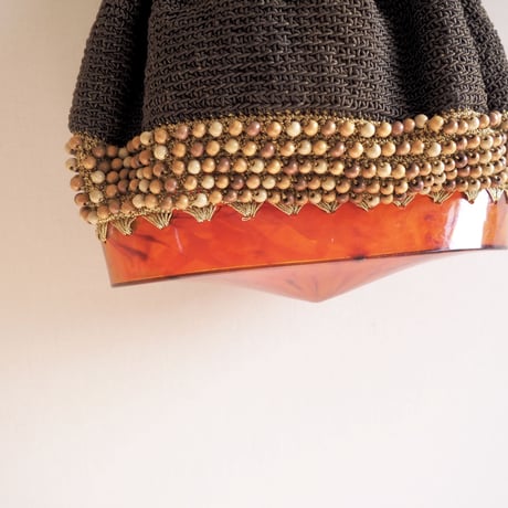 40〜50s wood beads× lucite drawstring woven bag
