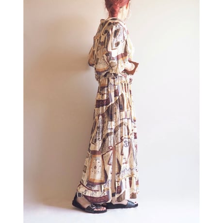 vintage abstract print s/s maxi dress