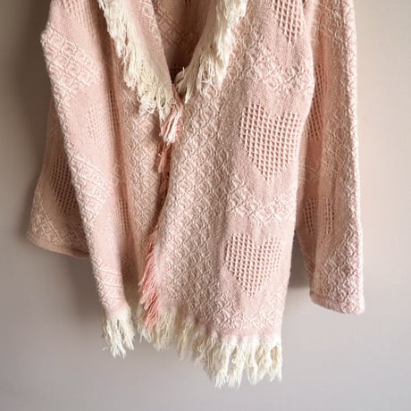 vintage heart pattern fringe cardigan