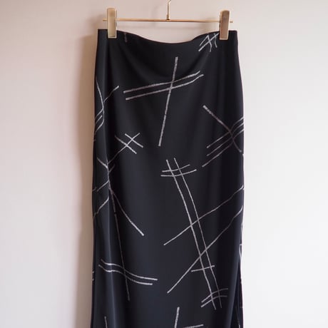 "GANTOS" abstract print side slit maxi skirt
