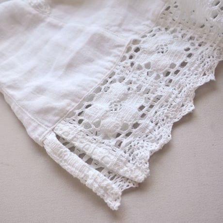 80〜90s folk linen floral crochet blouse
