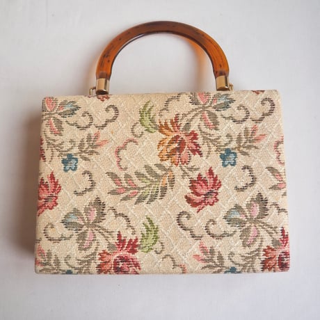 60s "DOVER" amber handle floral tapestry bag