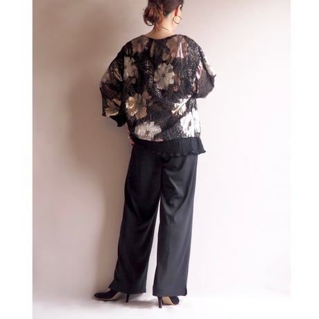 70〜80s "Andree Gaye" metallic floral blouse