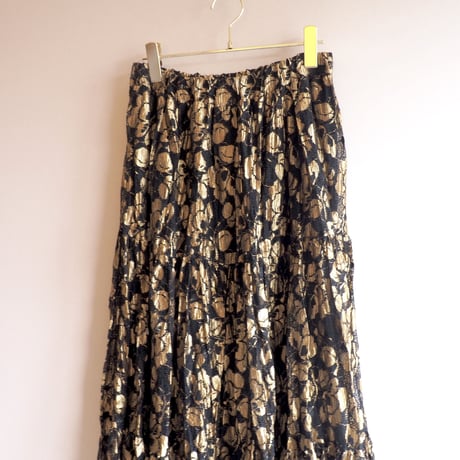 made in USA Black×Gold tiered lace maxi skirt