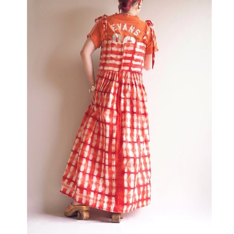 70s〜 strap plaid maxi dress
