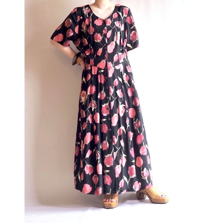 90s tulip print maxi dress