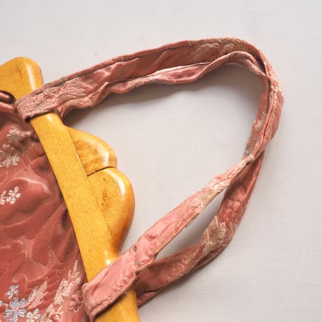 60〜70s wood handle floral brocade bag